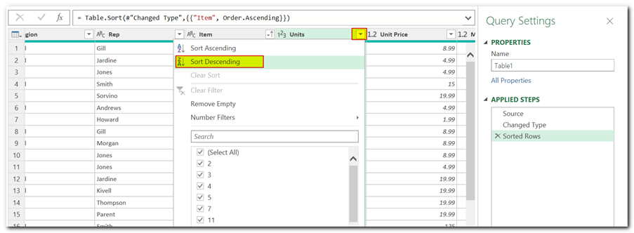 Sort Data in Power Query in Excel