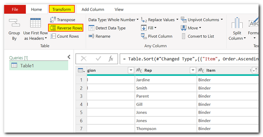 Sort Data in Power Query in Excel