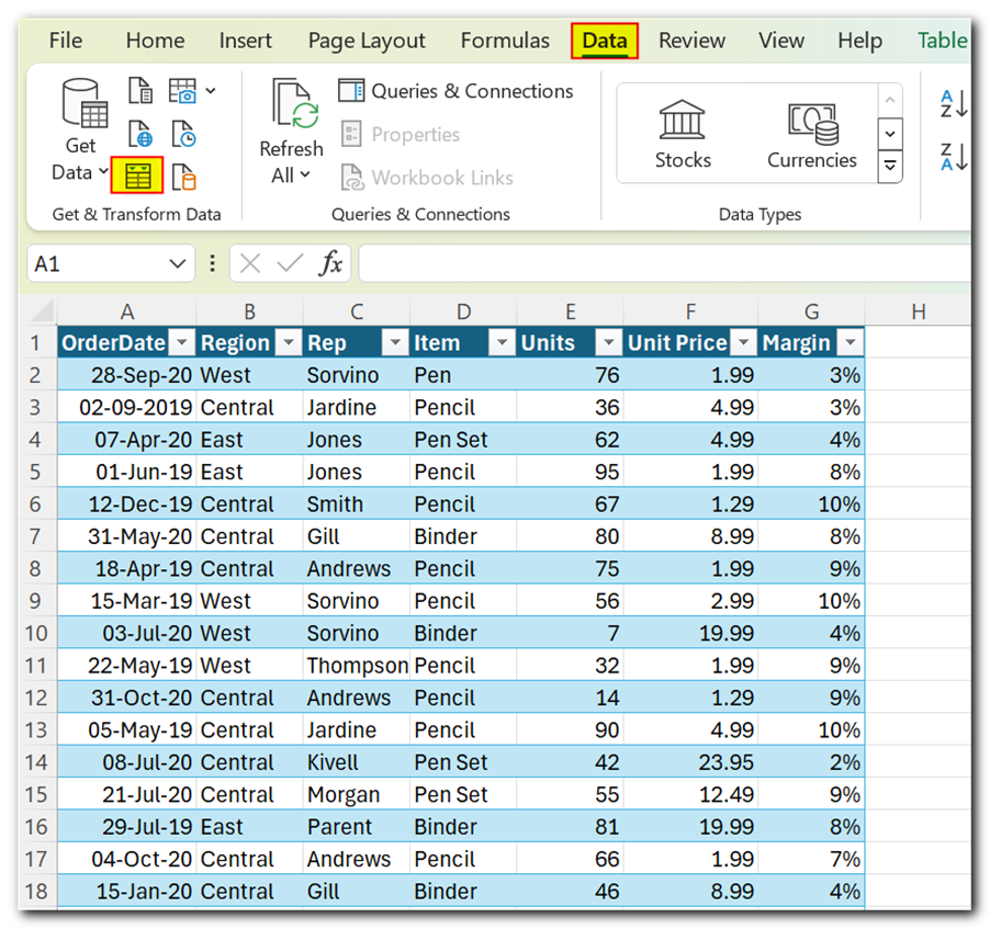 Sort Data in Power Query in Excel