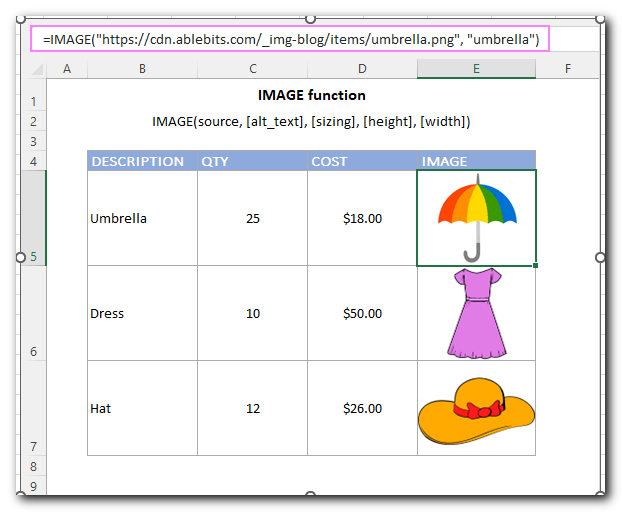 Excel IMAGE function - quick way to insert picture in cell with formula 1 Excel IMAGE function