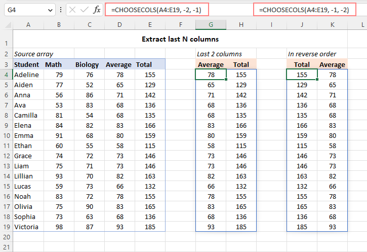 CHOOSECOLS function in Excel to get columns from array or range 4 CHOOSECOLS function in Excel to get columns from array or range