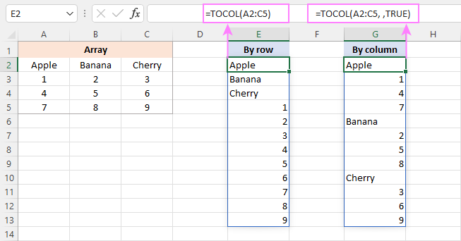 Excel TOCOL function - convert range to single column