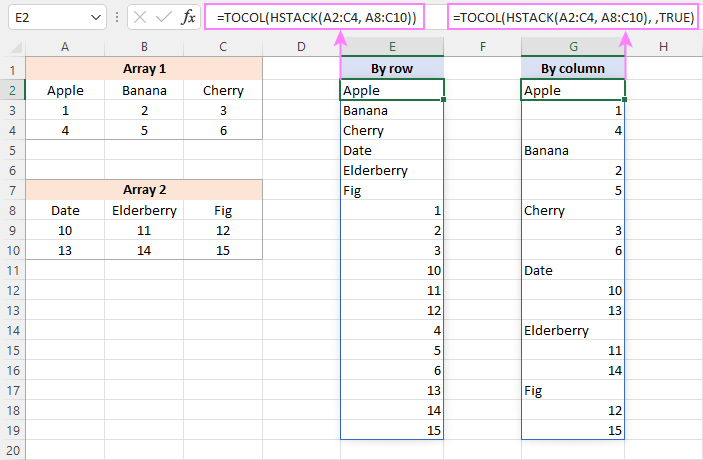 Excel TOCOL function - convert range to single column
