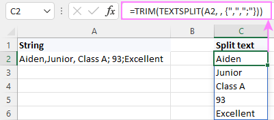 TEXTSPLIT function in Excel: split cells text by delimiter 5 TEXTSPLIT function in Excel: split cells text by delimiter