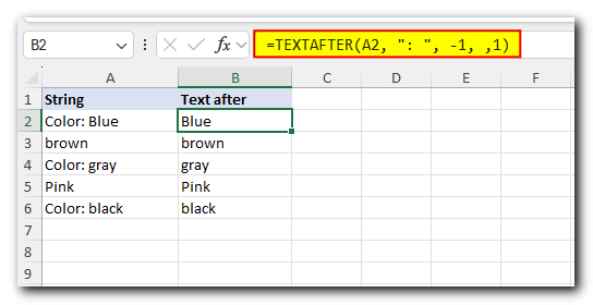 Excel TEXTAFTER function: retrieves text that appears after a specified character or word. 10 TextAfter_Function