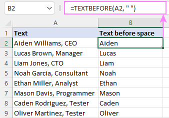 Excel TEXTBEFORE function - extract text before character (delimiter) 2 Excel TEXTBEFORE function - extract text before character (delimiter)