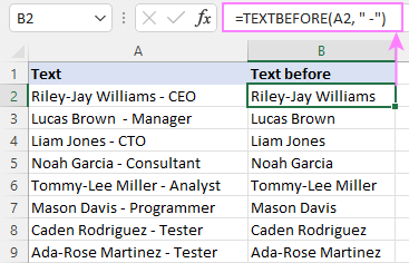 Excel TEXTBEFORE function - extract text before character (delimiter) 6 Excel TEXTBEFORE function - extract text before character (delimiter)