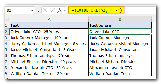 Excel TEXTBEFORE function - extract text before character (delimiter) 6 Extract text before substring