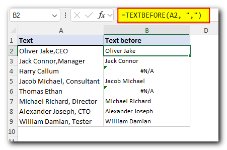 Excel TEXTBEFORE function - extract text before character (delimiter) 8 Excel TEXTBEFORE function - extract text before character (delimiter)