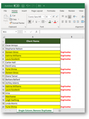 Remove Duplicates in excel